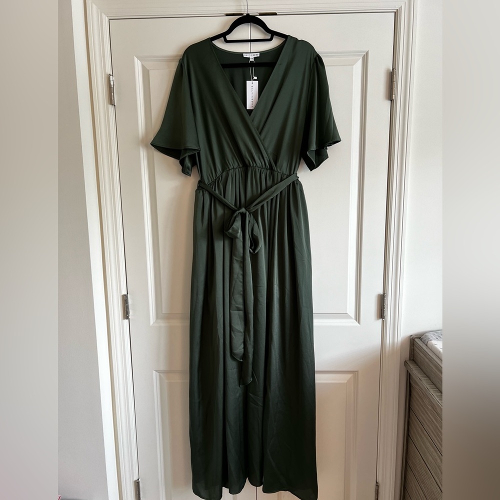 Baltic Born Sicily Satin Maxi Dusty Green Dress